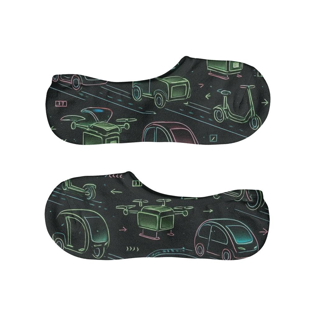 Retro Futuristic Transit Loop 2025 soft cotton no-show socks