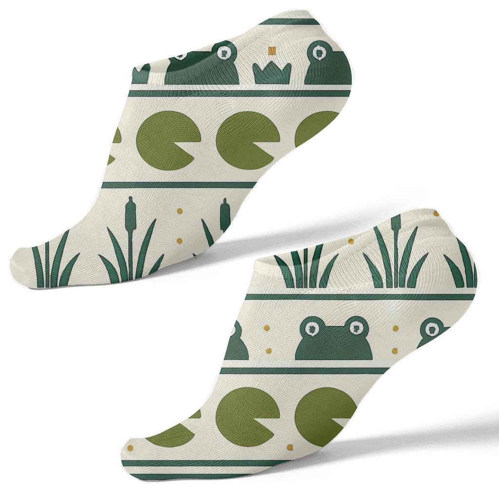 Pond Reeds With Frog Crown Bands trendy patterned ankle socks