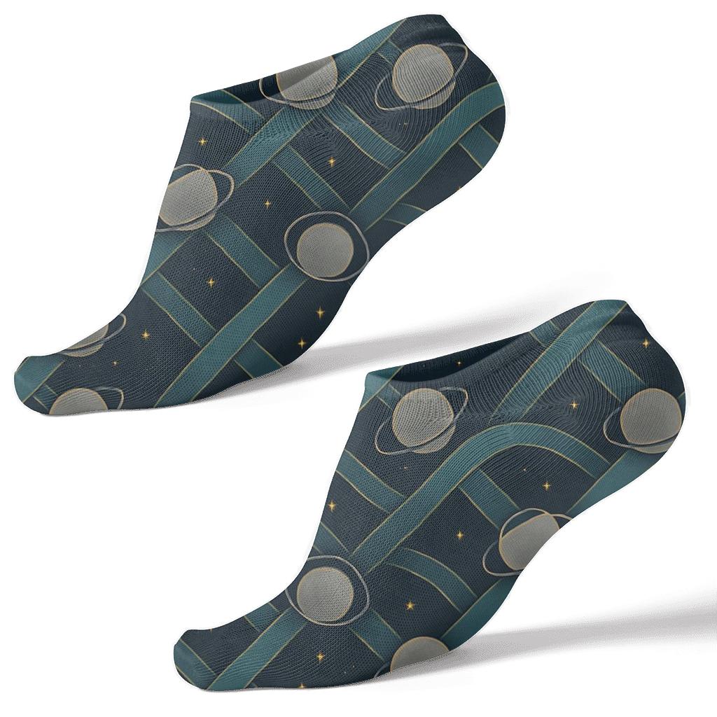 Ionized Teal Orbital Band Tessellation On Deep Navy premium sports ankle socks