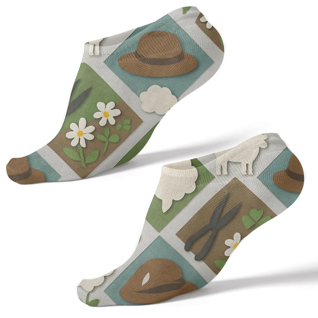 Meadow Collage Tiles With Sheep Silhouettes trendy patterned ankle socks