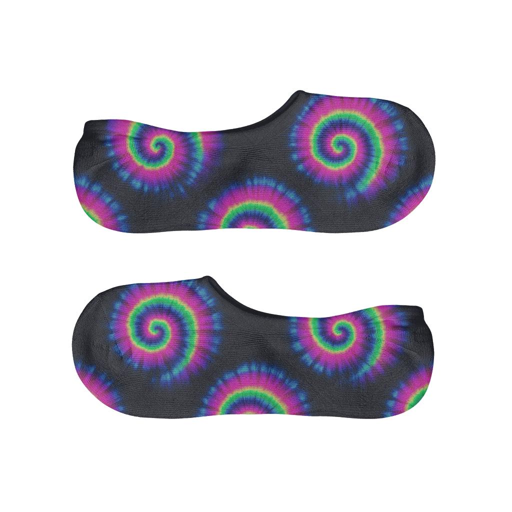 Neon Spiral Whorl Tile Lattice On Charcoal Background designer printed no-show socks