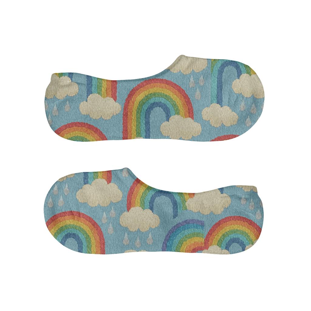 Knitted Rainbow Cloud Ladders On Soft Sky Blue soft cotton no-show socks