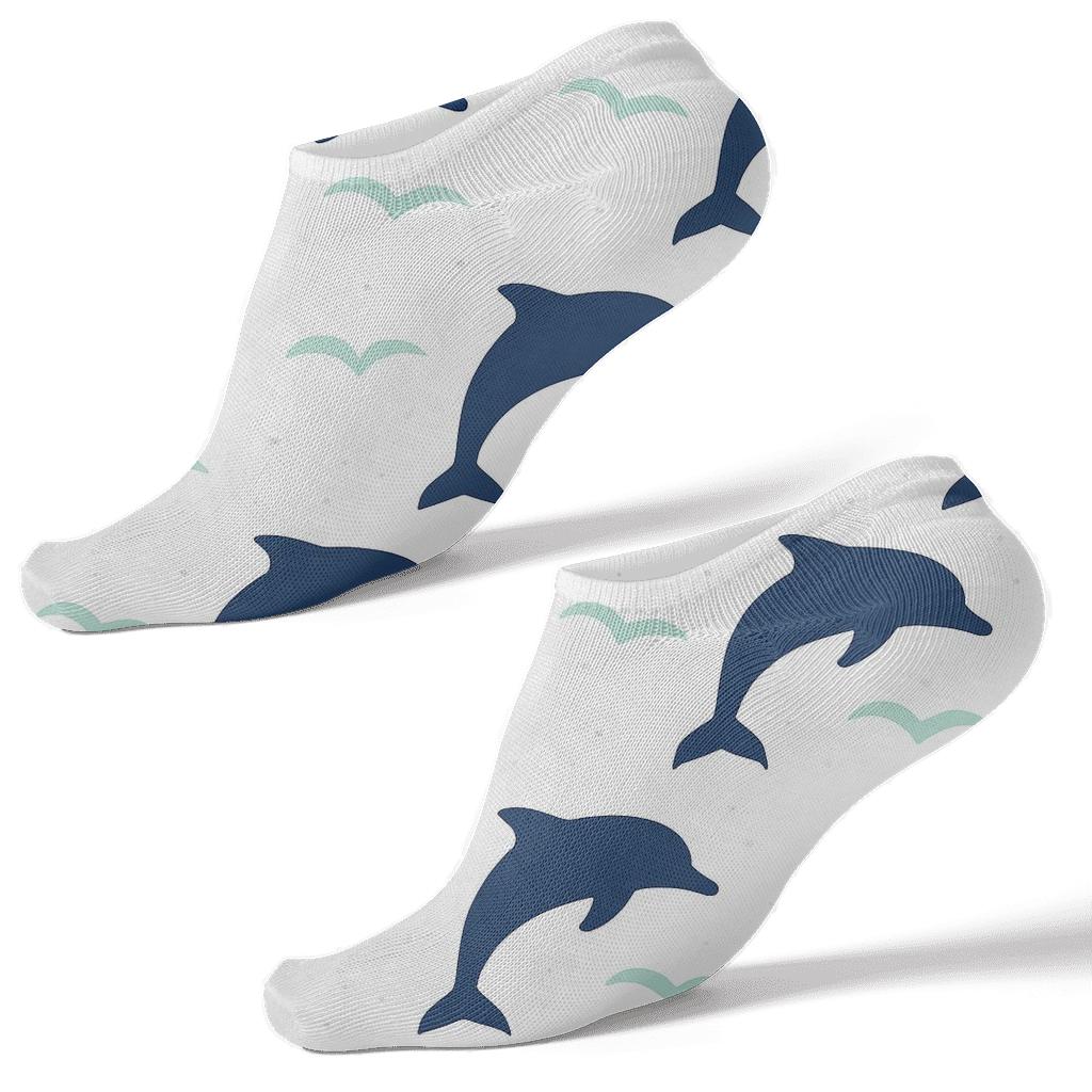 Minimal Ocean Grid With Dolphin Silhouettes unique graphic ankle socks