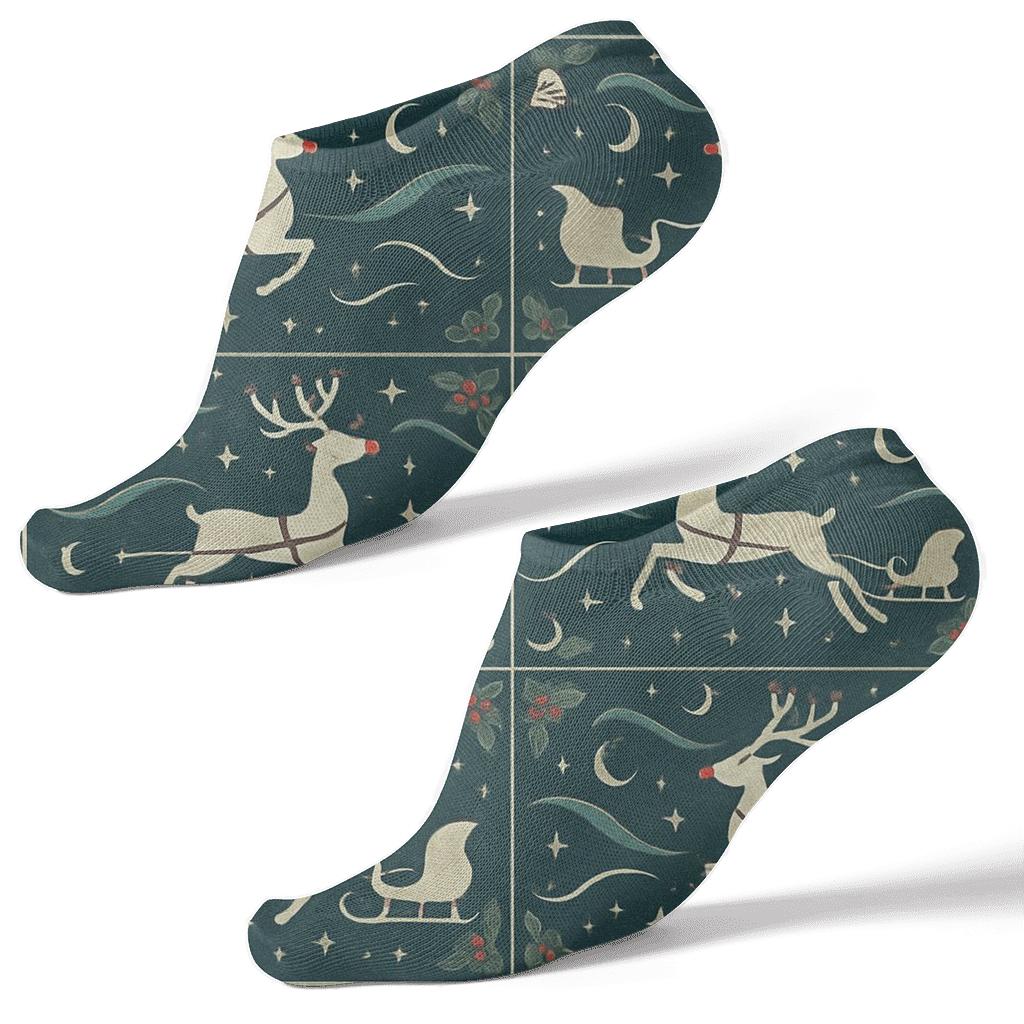 Midnight Blue Poster Tiles With Rudolph Lead Sleigh custom ankle socks