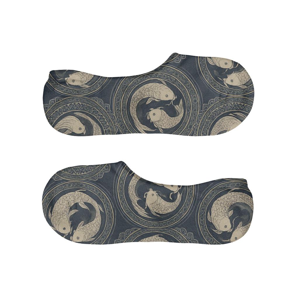 Mandala Koi Duality Rosettes On Deep Indigo anti-slip no-show socks