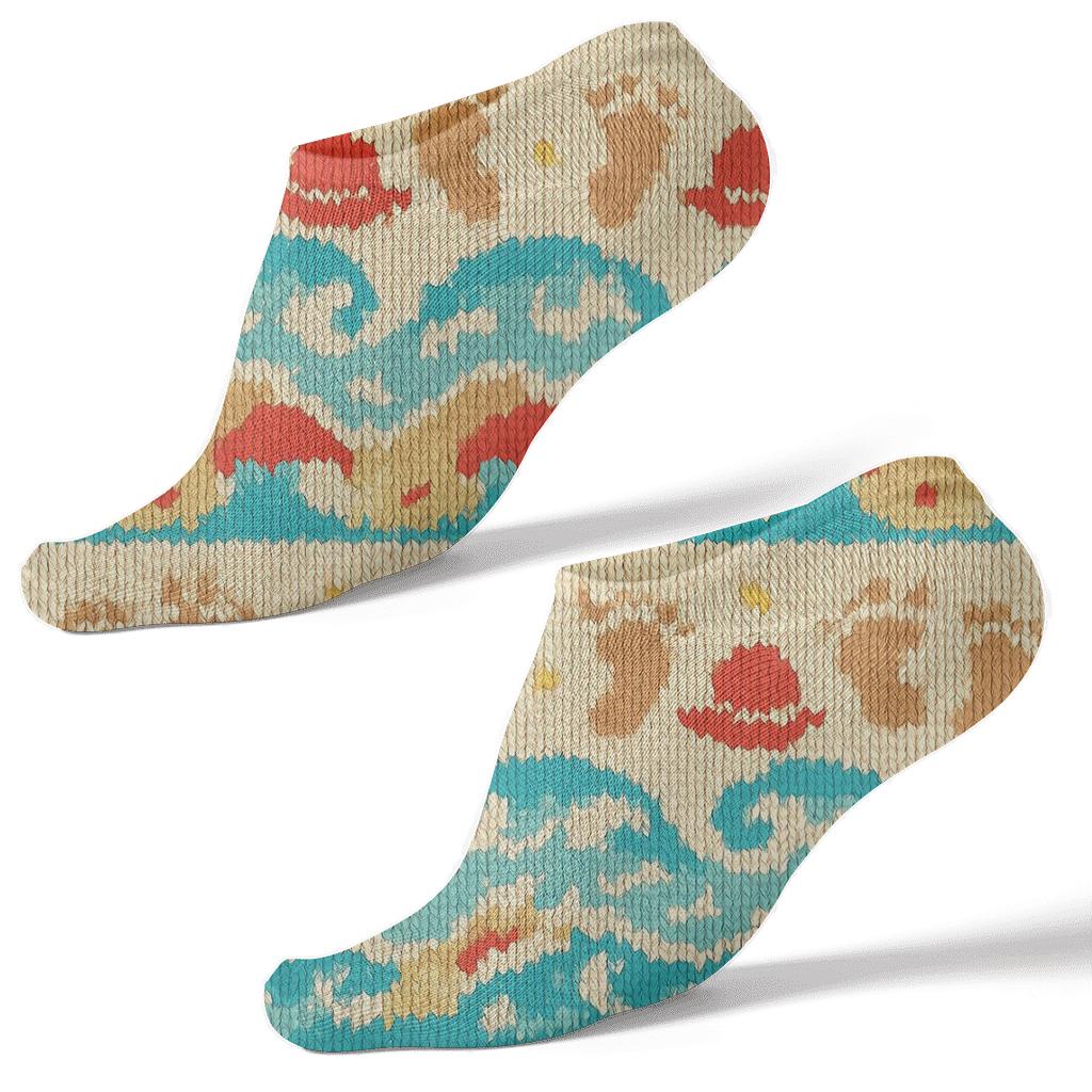 Knitted Lifeguard Wave Chevron On Sandy Beige stylish athletic ankle socks