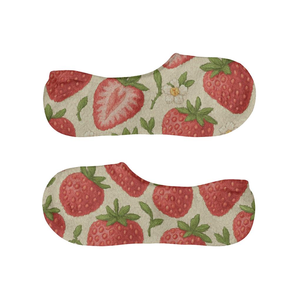 Knitted Strawberry Seed Chevron On Cream Background anti-slip no-show socks