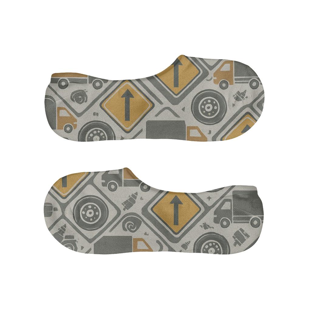 Tessellated Road Sign Collage For Truck Driver designer printed no-show socks