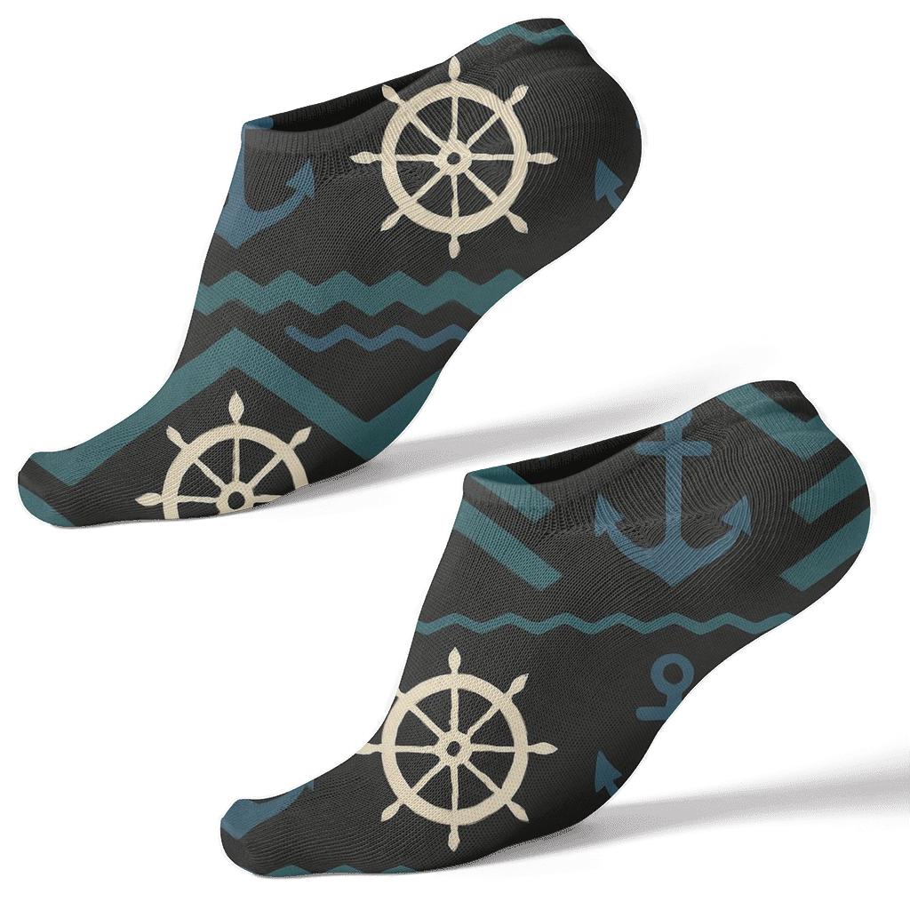 Harbor Night Ship Captain Wheel Chevron trendy patterned ankle socks