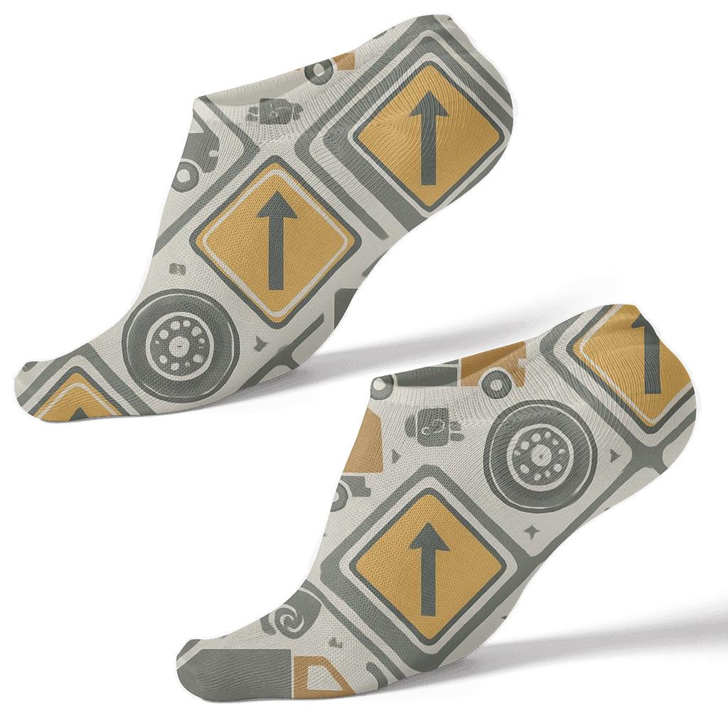 Tessellated Road Sign Collage For Truck Driver trendy patterned ankle socks