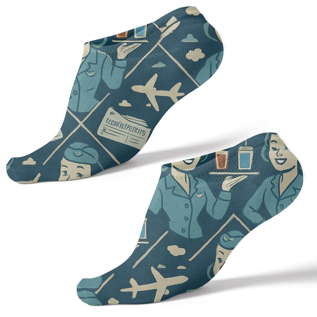Vintage Airline Poster Look With Flight Attendant Service Loop custom ankle socks
