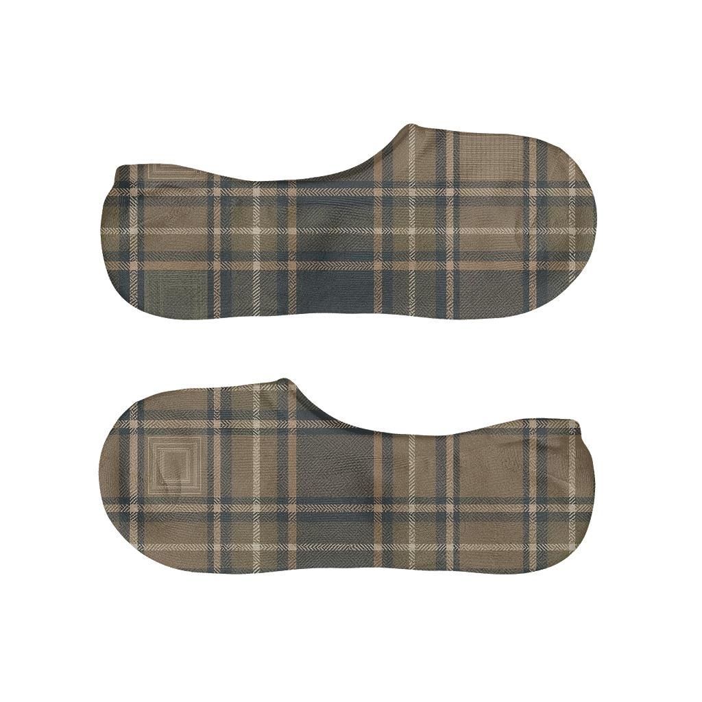 Muted Neutral Tartan Check Collage Blocks On Charcoal Gray breathable seamless no-show sockscustom no-show socks