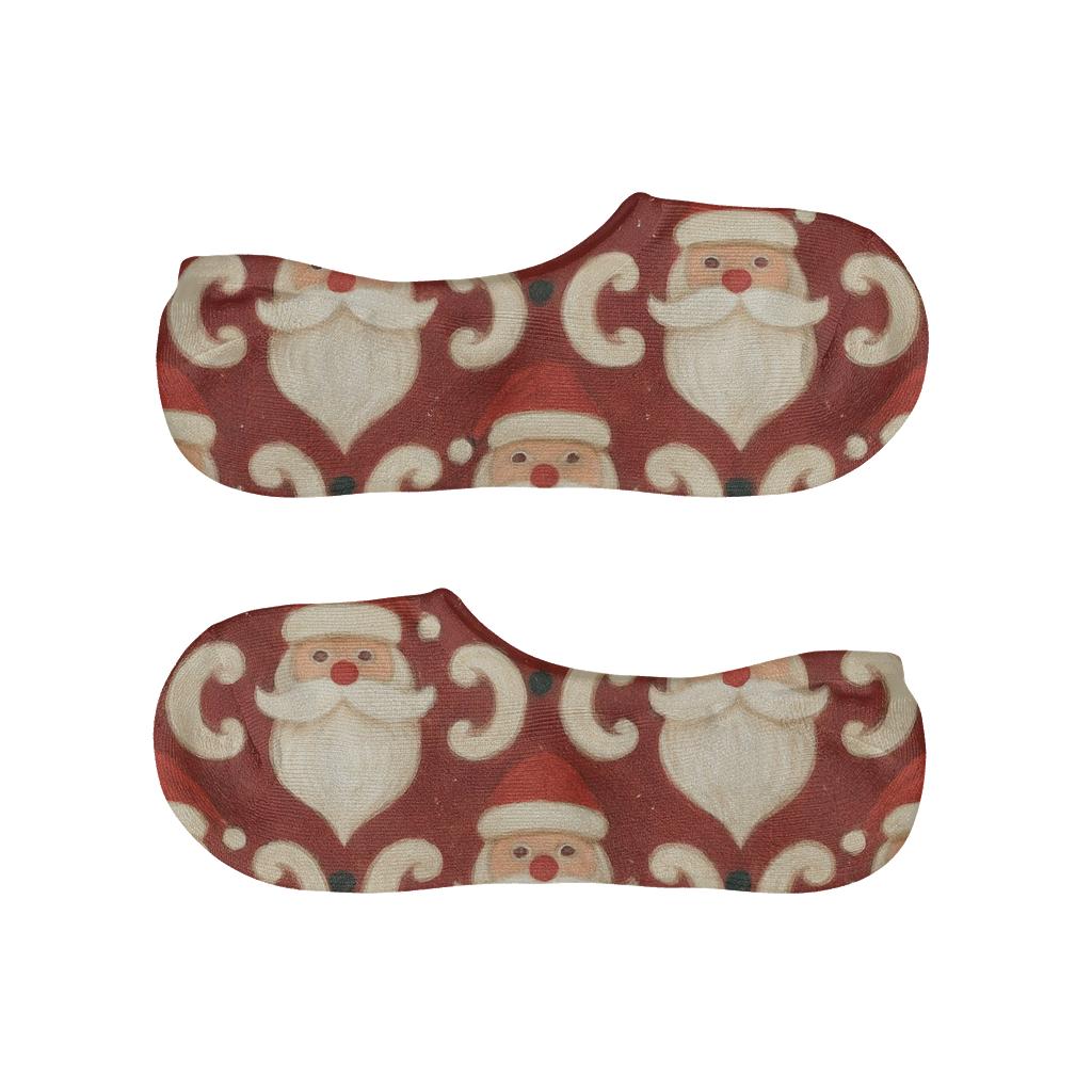 Santa Beard Lattice On Frosted Red Field designer printed no-show socks
