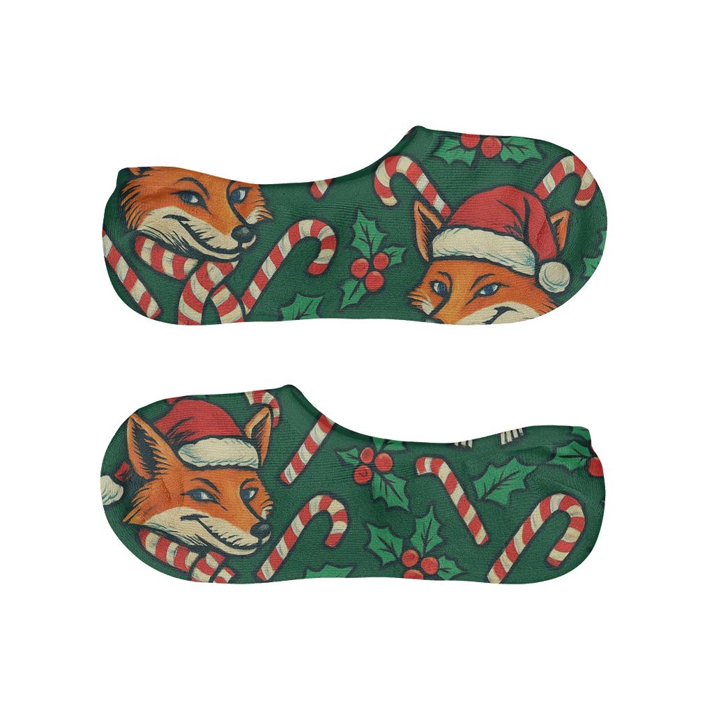 Candy Cane Fox Chevron On Deep Green Background soft cotton no-show socks
