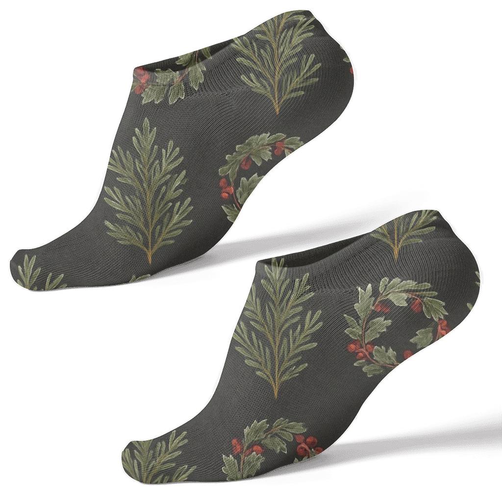 Botanical Poster Repeat With Berry Accents, Evergreen Branches premium sports ankle socks