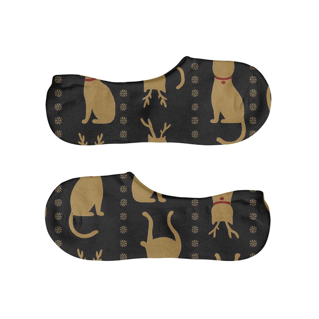 Minimal Reindeer Cat Silhouettes On Black Background designer print no-show socks