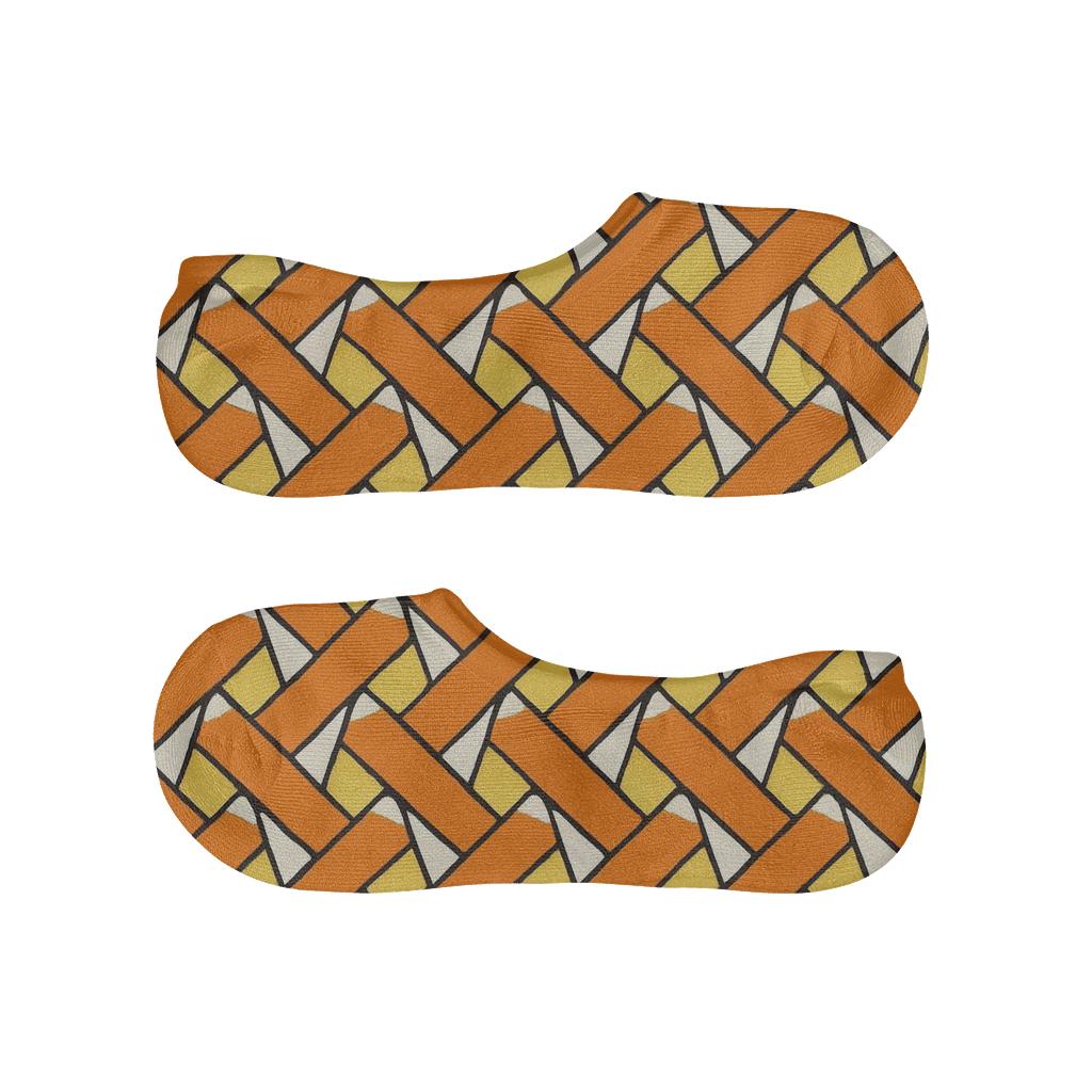 Orange Candy Corn Zigzag Weave On White Background comfortable low-cut socks