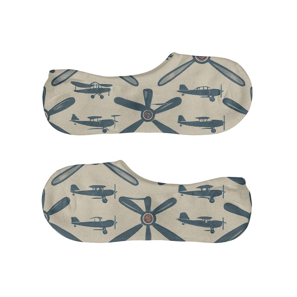 Propeller Chevron Airplane Pattern In Vintage Ink custom no-show socks