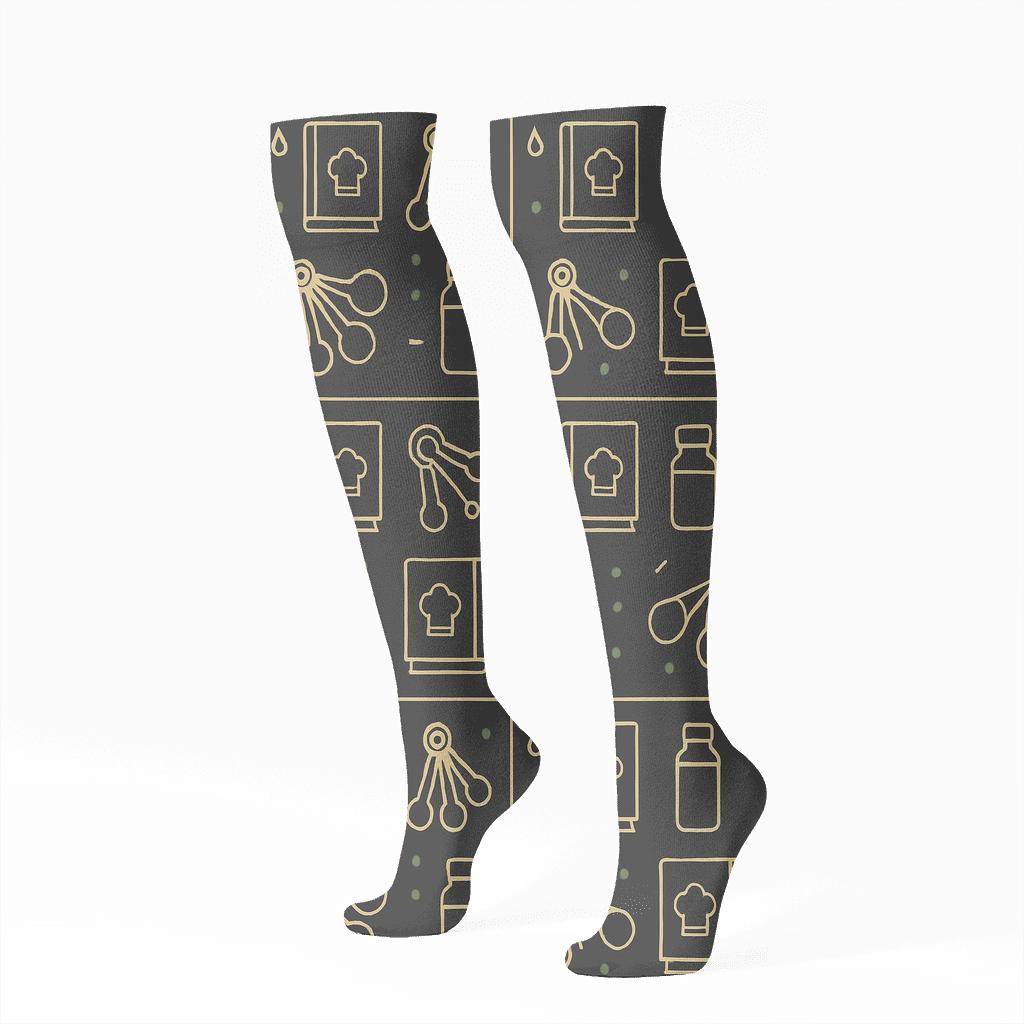 Recipe Tiles In Charcoal, Cook Edition stylish athletic knee-high socks