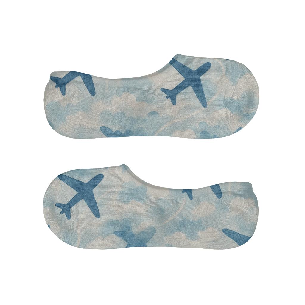 Airplane Silhouette Tessellation In Cloud White designer printed no-show socks