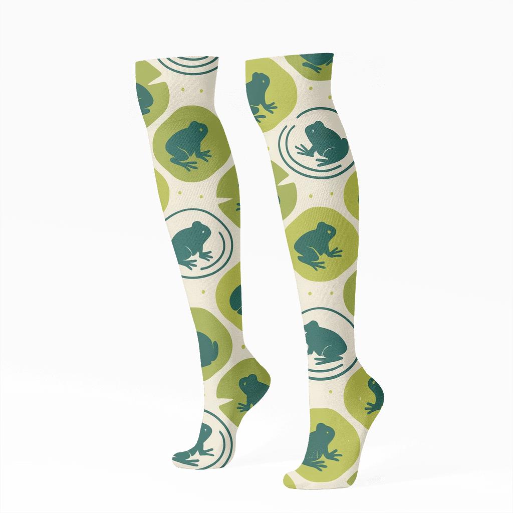 Lily Pad Lattice With Frog Silhouettes stylish athletic knee-high socks
