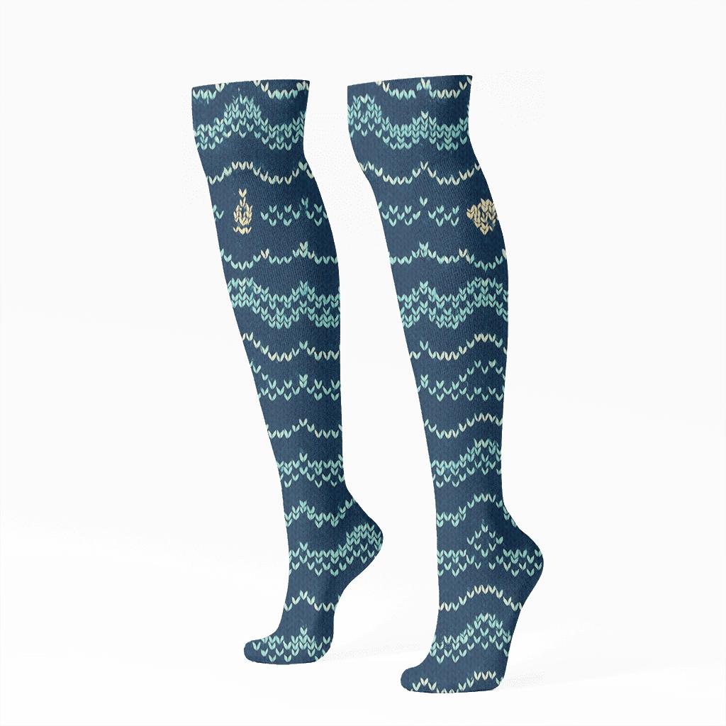 Knit Illusion Seafoam Tide Bands On Deep Navy premium sports knee-high socks