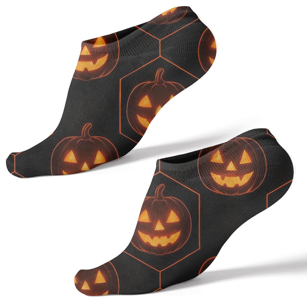 Glowing Pumpkin Hex Tile On Black Background soft everyday ankle socks