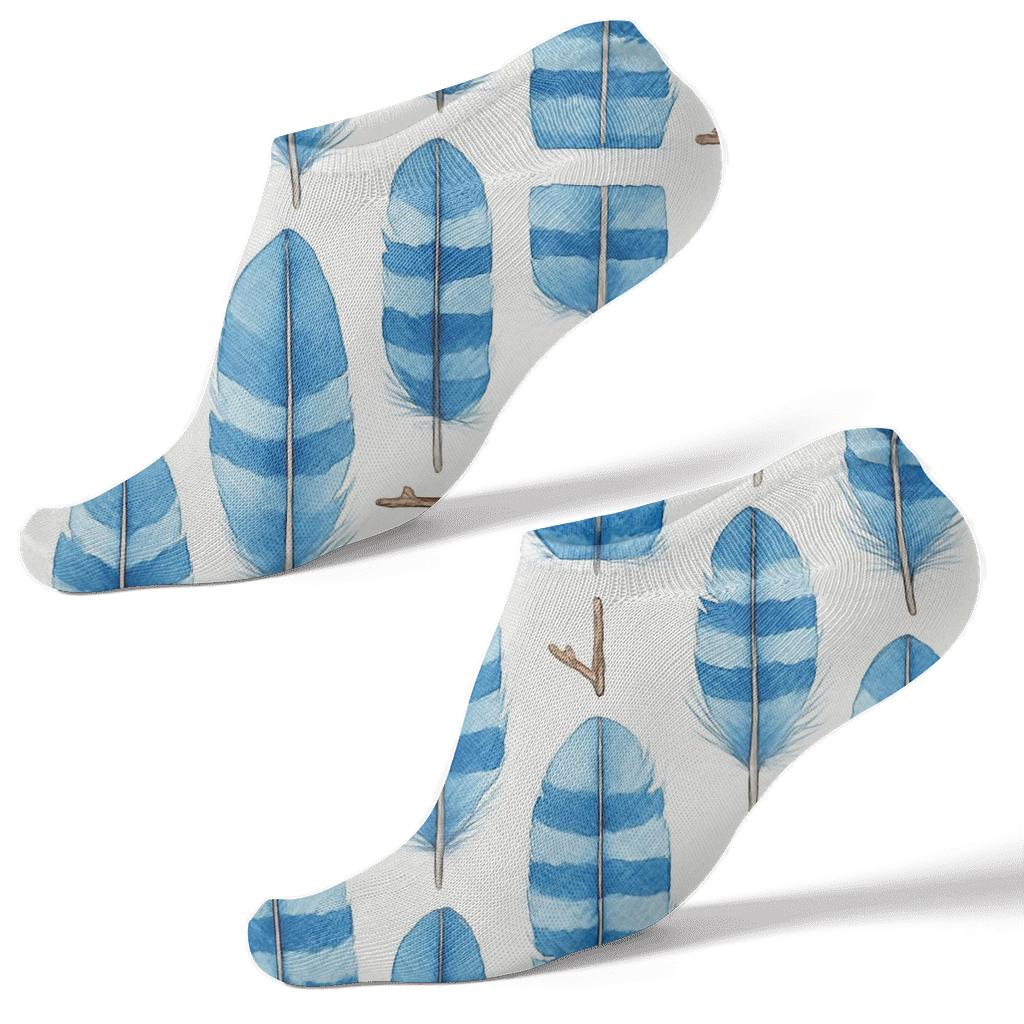 Blue Jay Feather Grid On Clean White Background comfortable cotton ankle socks
