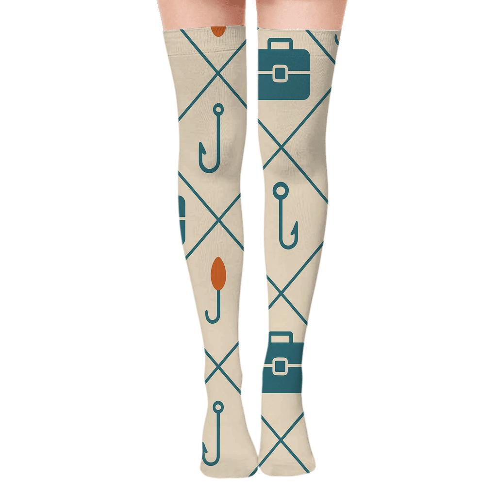 Tackle Box Lattice With Fisher Icons custom over-the-knee socks