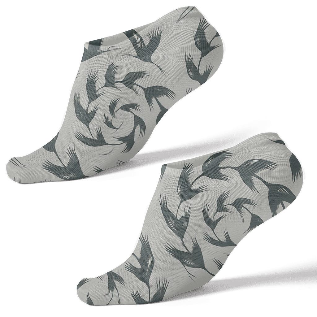 Crane Flight Silhouette Spiral On Mist Gray Background comfortable cotton ankle socks
