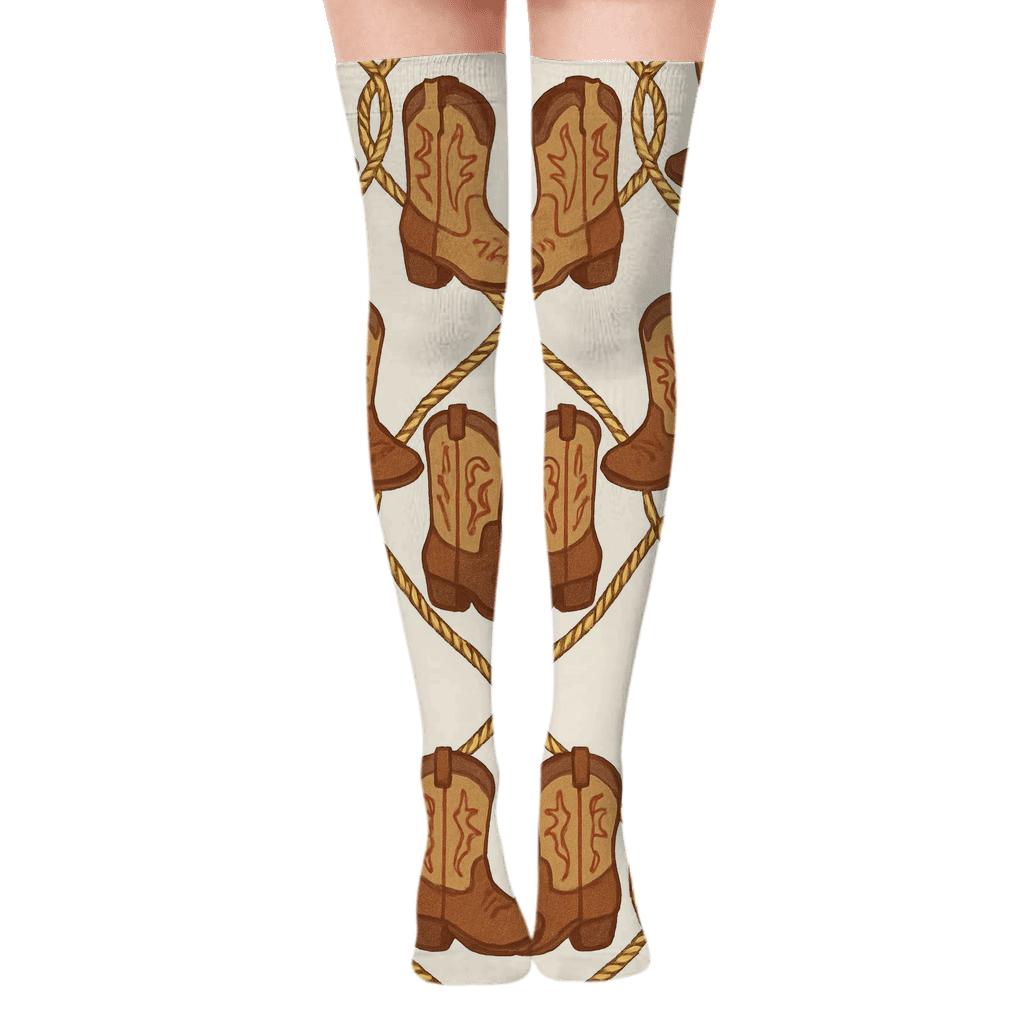 Boot And Lasso Mosaic, Rancher Edition trendy patterned over-the-knee socks