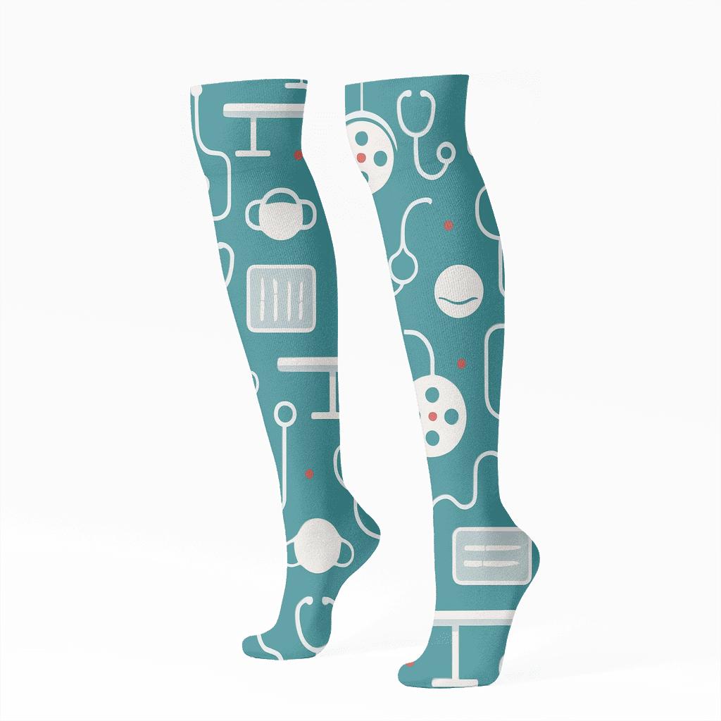 Operating Room Tiles With Surgeon Icons trendy patterned knee-high socks