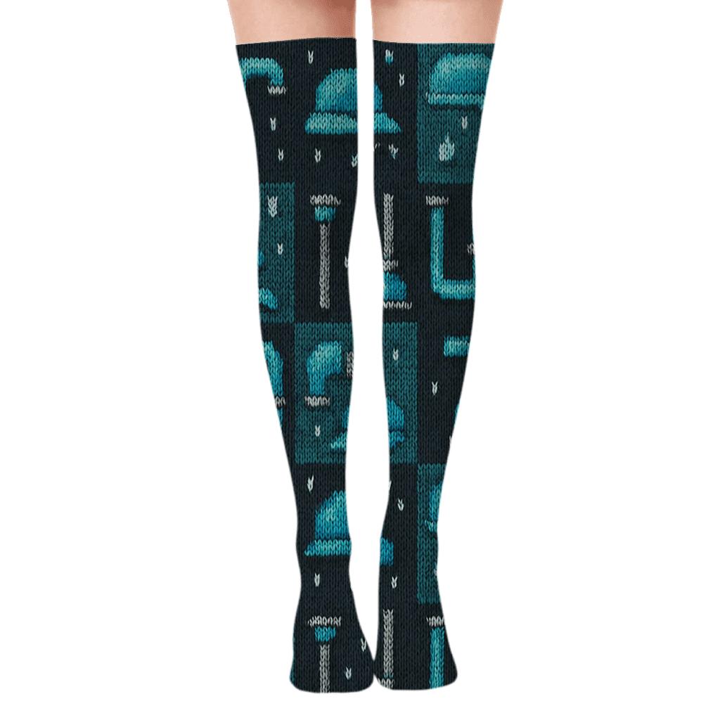 Knitted Pattern Illusion Pipework, Plumber Crafted custom over-the-knee socks