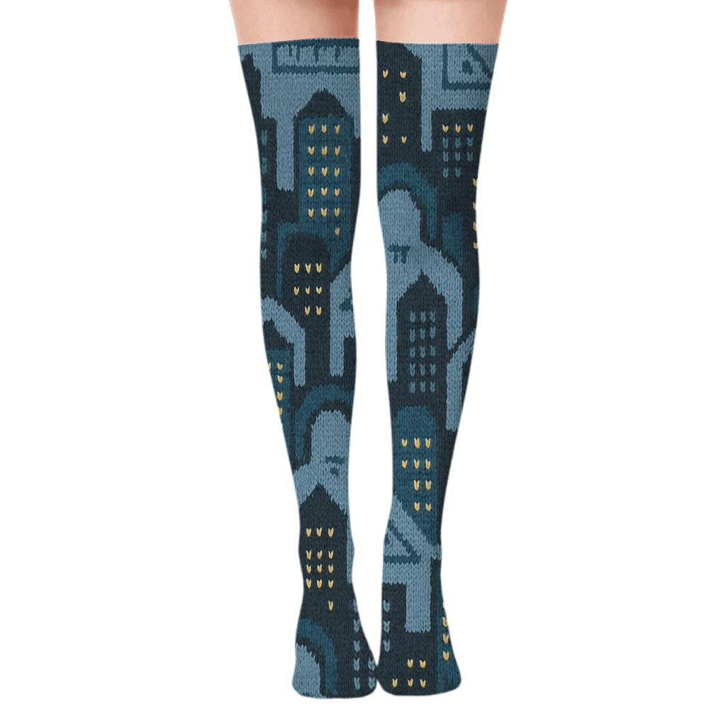 Architect Skyline Knit Tessellation designer print over-the-knee socks