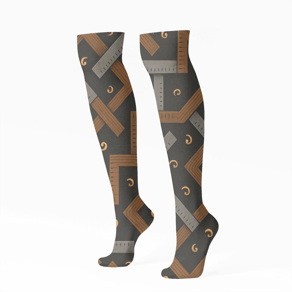 Carpenter Square Lattice On Charcoal Field stylish athletic knee-high socks