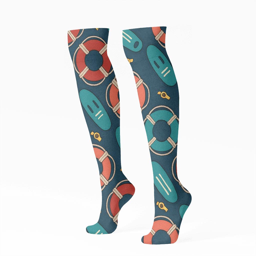 Lifeguard-Ready Rescue Ring Tessellation comfortable cotton knee-high socks