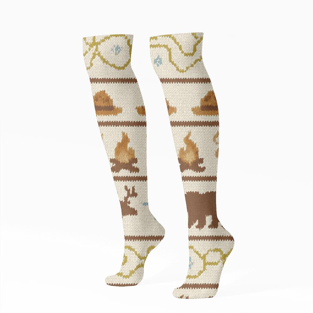 Trail Map Bands With Park Ranger Campfire Motifs custom knee-high socks