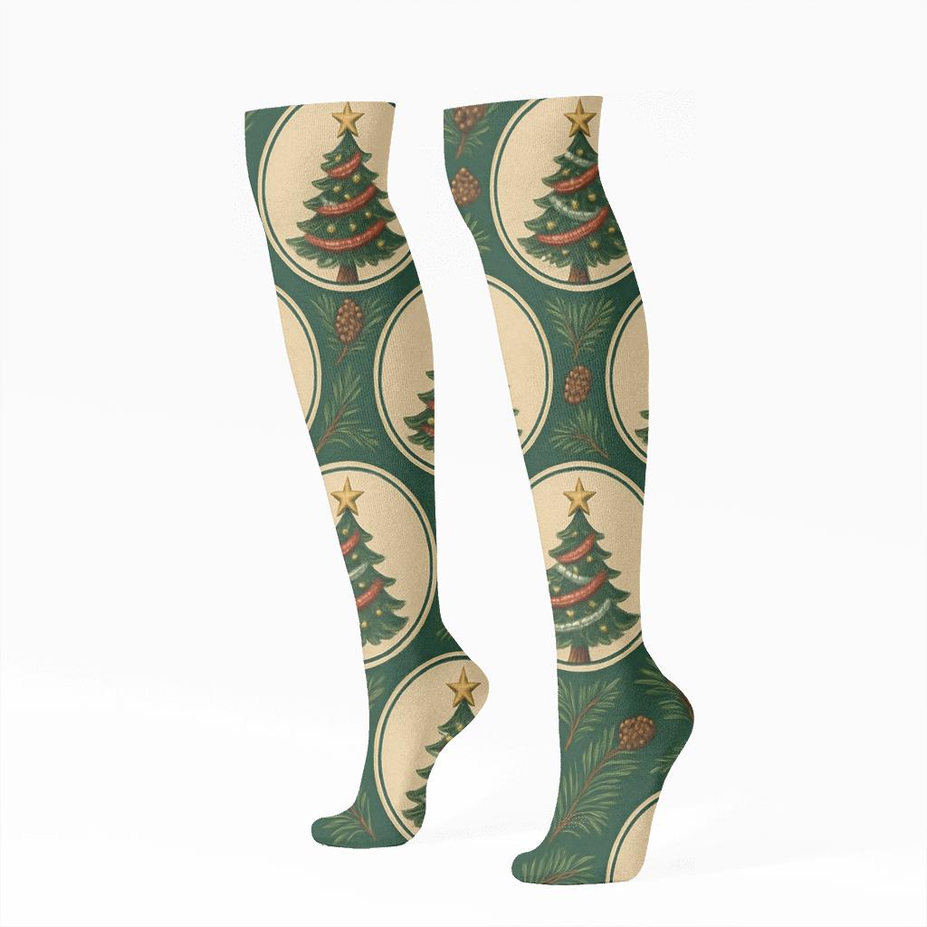 Garland Lattice With Christmas Tree Medallions stylish athletic knee-high socks