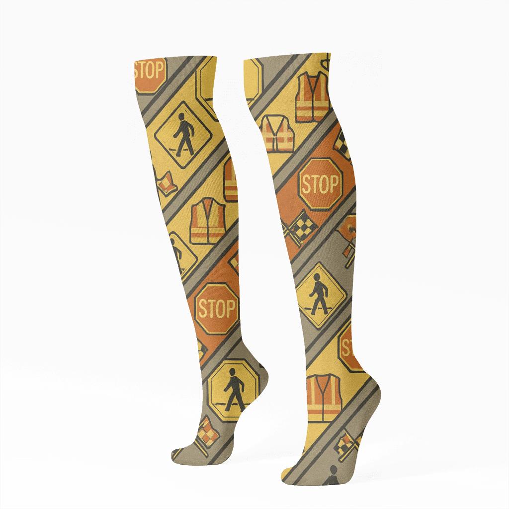 Safety Stripe Parade In Crossing Guard Rhythm custom knee-high socks