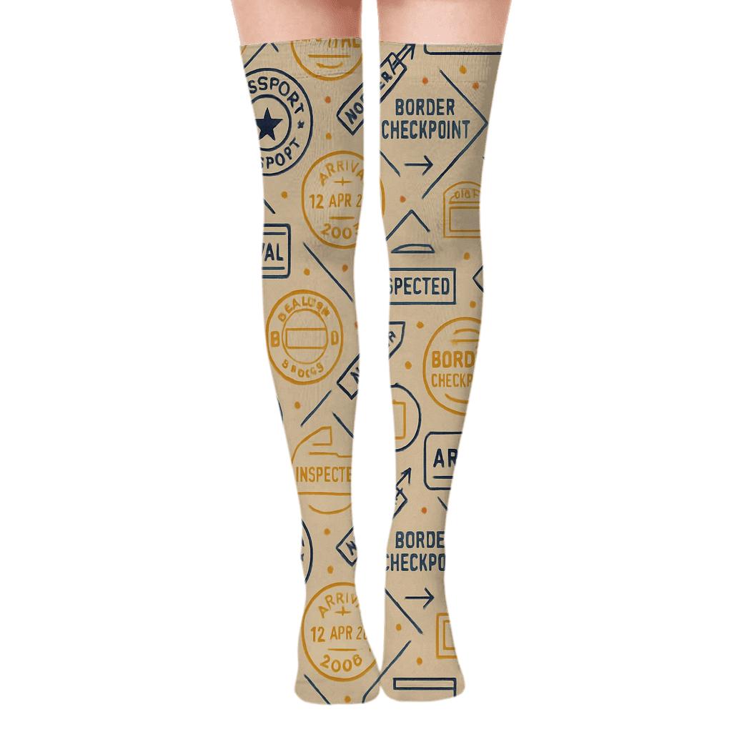 Passport Stamp Chevron With Customs Officer Accents premium cozy over-the-knee socks