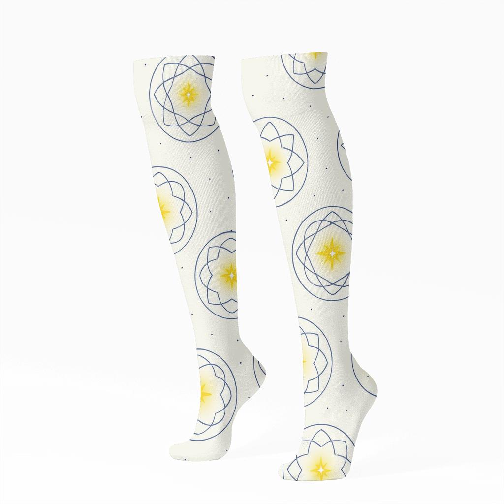 Concentric Rosette Pattern With Star Of Bethlehem Glow comfortable cotton knee-high socks