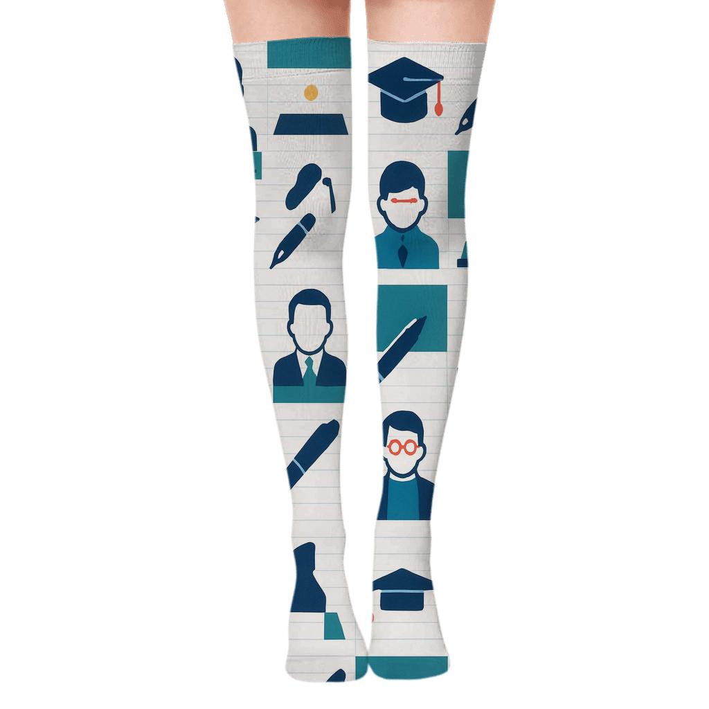 Modern Minimal Grid With School Principal Icons comfortable cotton over-the-knee socks
