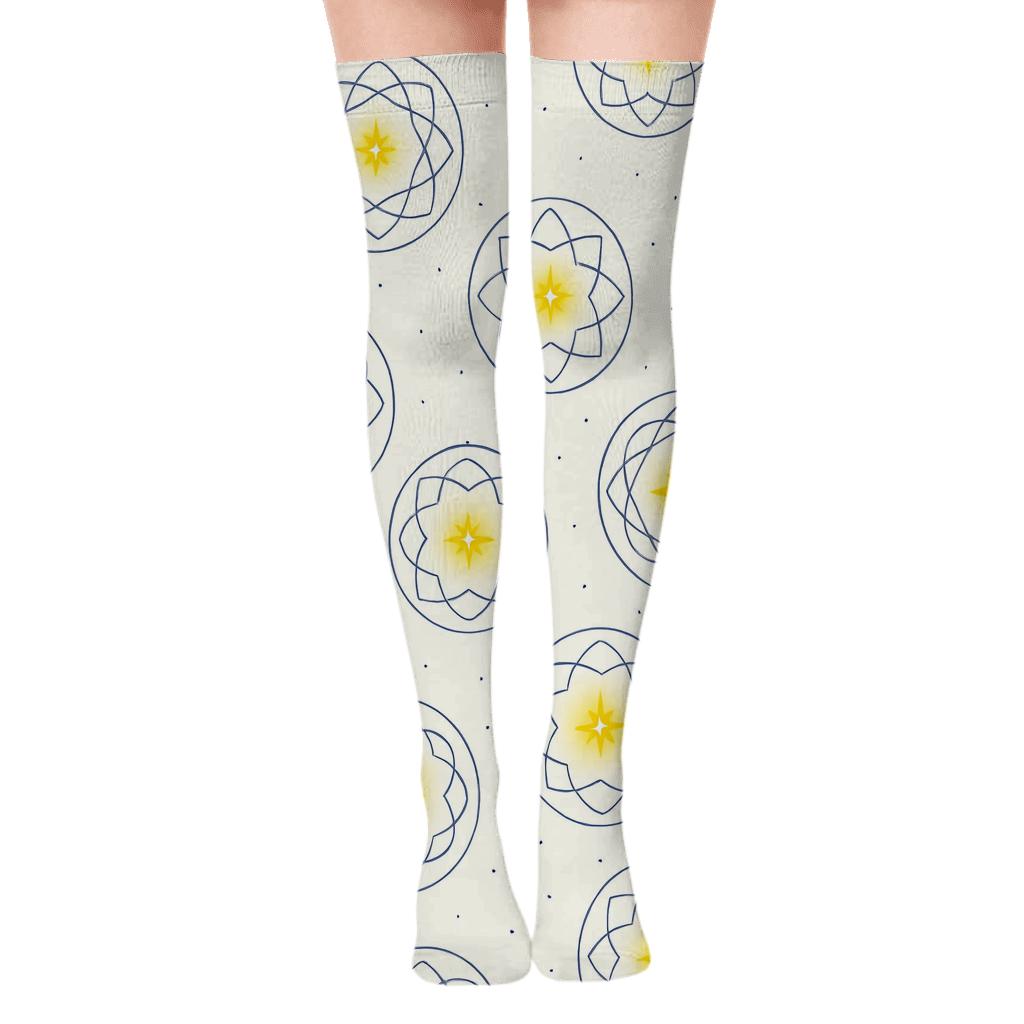 Concentric Rosette Pattern With Star Of Bethlehem Glow trendy patterned over-the-knee socks