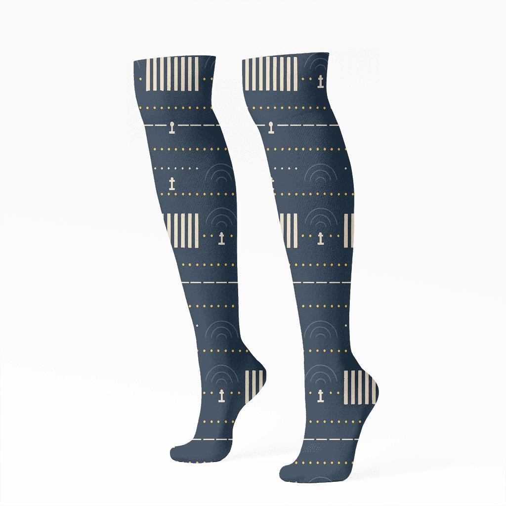 Runway Band Air Traffic Controller Pattern comfortable cotton knee-high socks