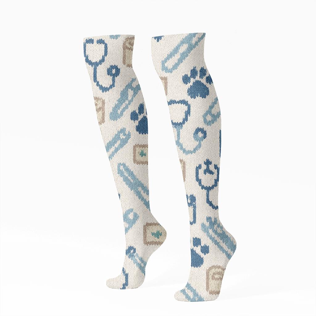 Chevron Clinic Icons For Veterinary Technician trendy patterned knee-high socks