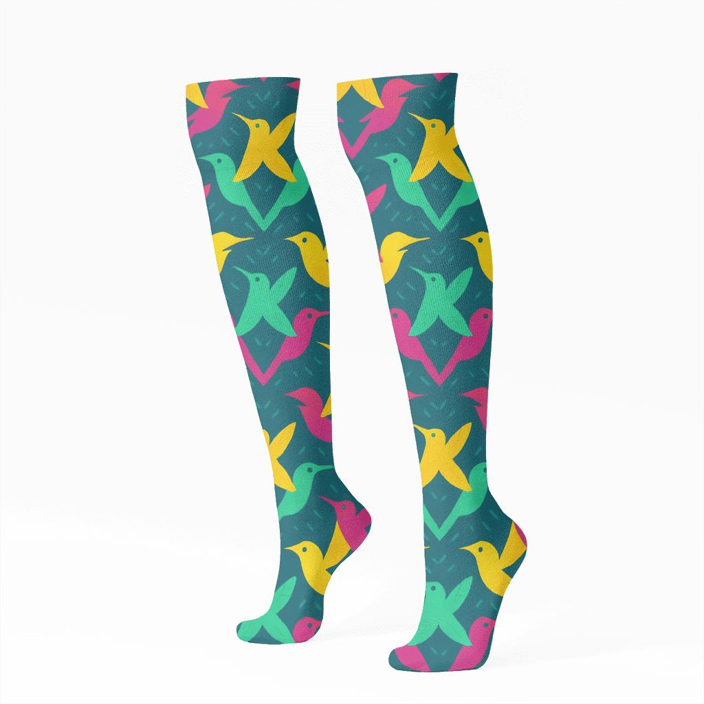 Hummingbird Beak Chevron On Teal Background personalized knee-high socks