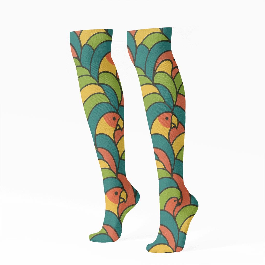 Parrot Plumage Mosaic Tiles On Coral Background soft everyday knee-high socks