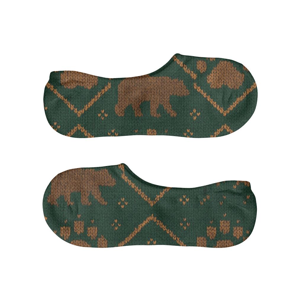 Knitted Bear Paw Chevron On Forest Green breathable no-show socks