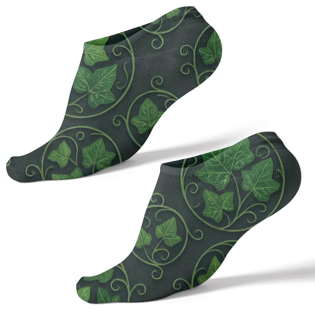 Dewdrop Ivy Medallion Tiles On Deep Charcoal trendy patterned ankle socks