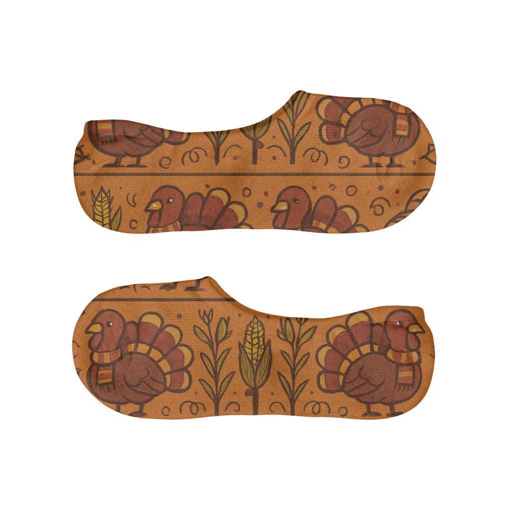 Harvest Band Pattern With Turkey In The Corn Stalks personalized no-show socks